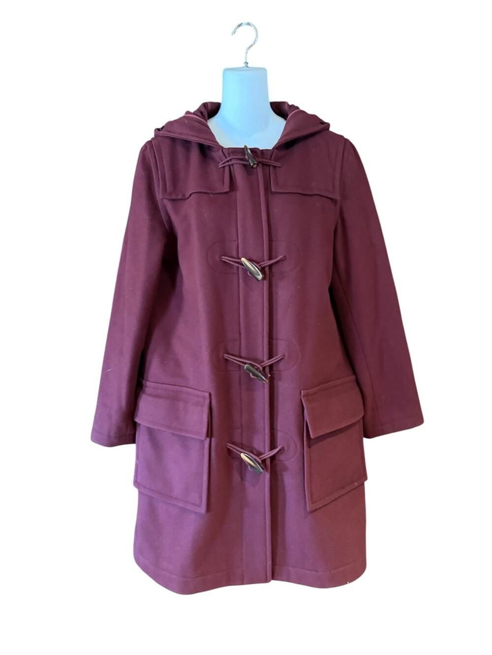 J.Crew Women's Medium Burgundy Wool Hooded Toggle Insulated Coat